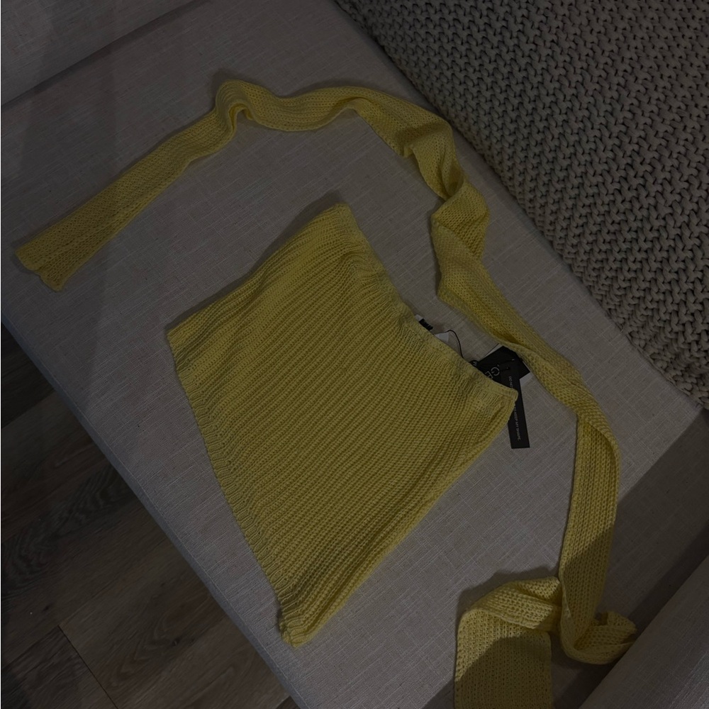 Tiger Mist Yellow Wrap Crop Top Tie Front Casual